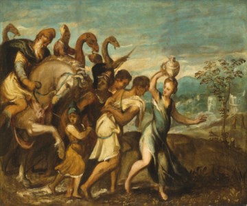 King Saul being greeted in triumph after David's defeat of Goliath