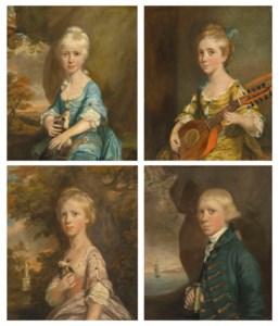 Four portraits of the children of William and Elizabeth Helyar: Joanna, aged 8; Harriet, aged 11; Edward, aged 18; and Bridget, aged 13