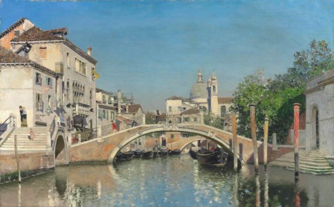 A Venetian canal with gondolas, Santa Maria Della Salute beyond