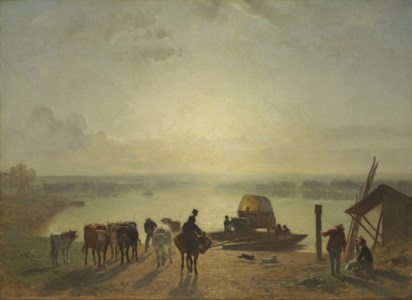 Unloading the ferry, sunset