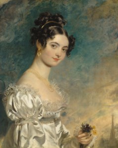 Portrait of Lady Selina Meade (1797–1872), half-length, in an ivory satin dress, with the spire of St. Stephen’s Cathedral, Vienna, beyond