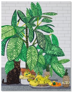 Jonas Wood, Still Life with Cat and Fruit