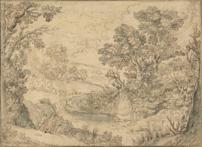 Pan and Syrinx in a wooded lake landscape