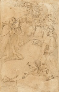 Saints Dominic and Vincent Ferrer receiving the Rosary from the Virgin