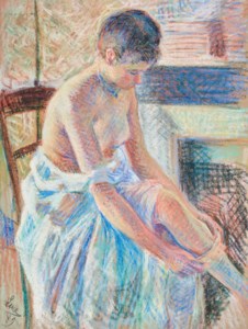 Femme mettant ses bas