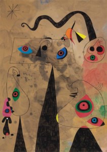 Joan Miró, Le serpent à coquelicots traînant sur un champ de violettes peuplé par des lézards en deuil