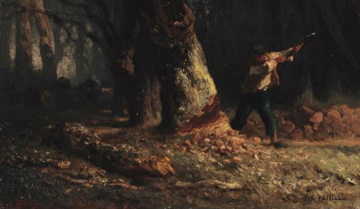 Jean Francois Millet, Woodcutter in the Forest and Young Woman taking Linens from a Shelf: a double-sided work