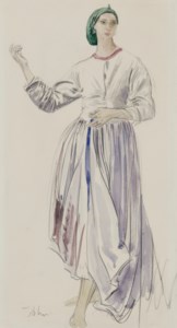 Dorelia standing, with green head scarf