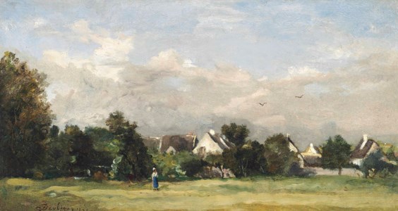 Paysanne près d'un village