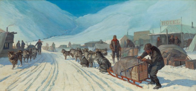 Transportation in Alaska (Winter Scene with Eskimo Sled)
