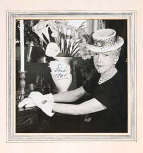 'A PORTRAIT OF ELSIE DE WOLFE SEATED WITH DOG', AND 'PORTRAIT OF ELSIE DE WOLFE WITH CUT OUT GLOVE', TWO GELATIN SILVER PRINTS