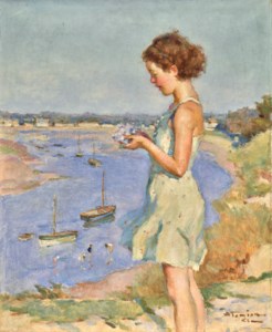 Jeune fille avec un hortensia bleu, Saint-Gilles-Croix-de-Vie