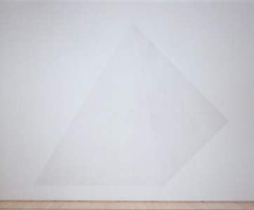 Wall Drawing #377, Isometric figure with background, drawn with lines in four directions