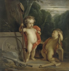 Putti with symbols of strength and obedience