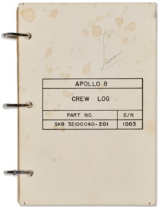 FLOWN APOLLO 8 HANDWRITTEN CREW LOG, JAMES LOVELL, DECEMBER 1968