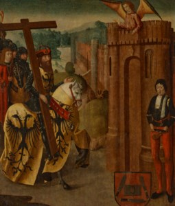 The Emperor Heraclius bearing the True Cross, denied entry to Jerusalem by an angel