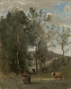 Jean-Baptiste-Camille Corot, Ville d'Avray, lisière de bois avec trois campagnards et une vache