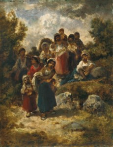 Dix bohémiennes descendant un chemin