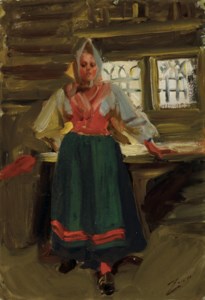 A Swedish Girl in Mora Folk Dress