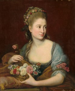 Portrait of a lady as Flora, half-length, holding a wicker basket of flowers