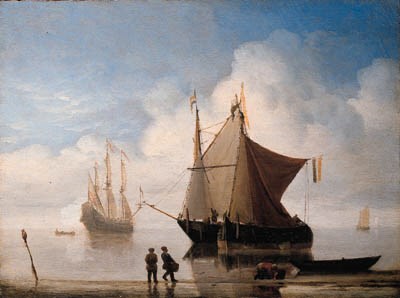 A States yacht and other shipping offshore in a calm