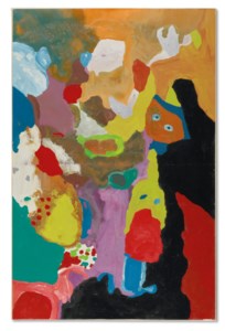 Composition au visage orange et aux yeux bleus