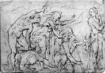 A group of figures fighting ( recto ); A study after Michelangelo ( verso ): a page from an album