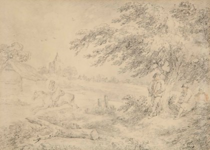 Figures in a wooded landscape
