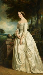 Portrait of Louisa Madeleine Keith-Falconer, née Hawkins (1828-1916), Countess of Kintore, full-length, in a white dress