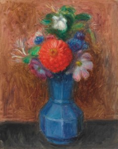Flowers in Blue Octagonal Vase