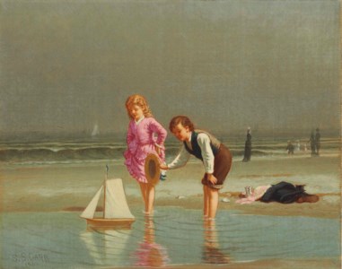Children Playing with Toy Sailboat