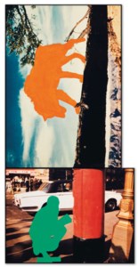 Animal (Orange) Descending Upon Kneeling Figure (Green)