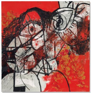 George Condo, Red and Black Diagonal Portrait