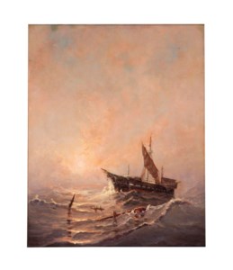 Ship amongst wreckage near New Castle harbor