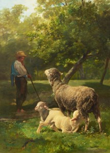 Jeune berger gardant ses moutons, été