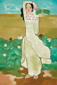 LADY GATHERING LOTUS FLOWERS