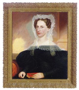 Portrait of a lady with a white bonnet and black dress