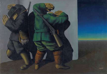 René Magritte, Les chasseurs au bord de la nuit (The hunters at the edge of night)