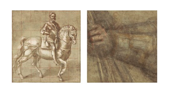 Study for an equestrian portrait of Francesco Maria II della Rovere ( recto ); Study for the right hand of the Duke, holding a baton ( verso )