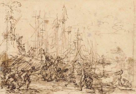 The philosopher Crates casting his money into the sea ( recto ); Another study of the same composition ( verso )