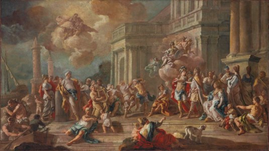 Latinus welcomes Aeneas and offers his daughter Lavinia in marriage