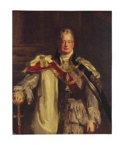 Portrait of King William IV, three-quarter length, wearing the robes of the Garter