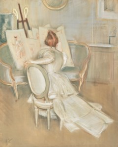 Jeune femme assise vue de dos, regardant des dessins, dit "La Connaisseuse" ( recto ); Esquisse de la même composition ( verso )