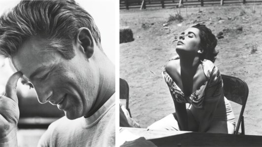 James Dean on the set of Rebel Without a Cause , for Photo Play , 1955; and Elizabeth Taylor on the set of Giant , Marfa, Texas, 1956