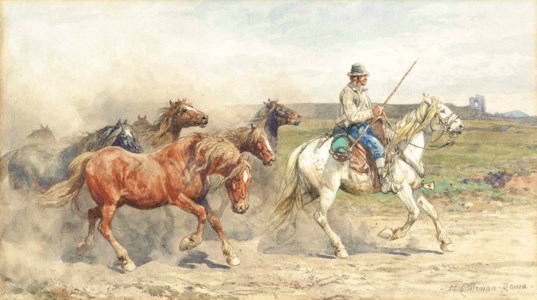 Droving horses in the Roman Campagna