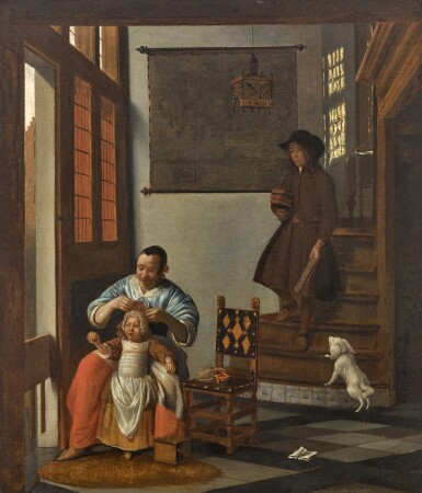 Mother and Child with a Schoolboy Descending the Stairs