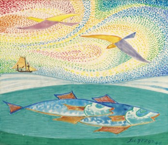 Composition à l'oiseaux et d'poissons