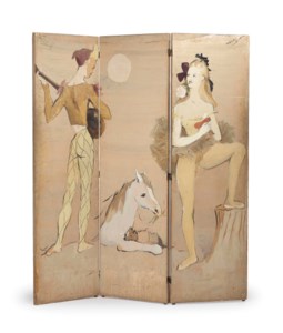 Paravent représentant des personnages de la Comedia dell'Arte