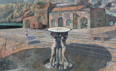 Patio de ferrocarril y fuente