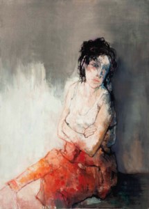 Femme à la jupe rouge